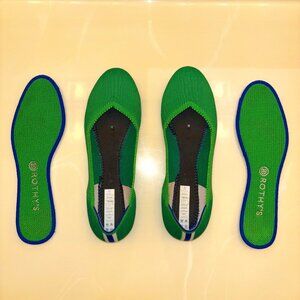 Rothy’s “The Flat” Round Toe in Jellybean Green and Reflex Blue Heel Stripe 10.5